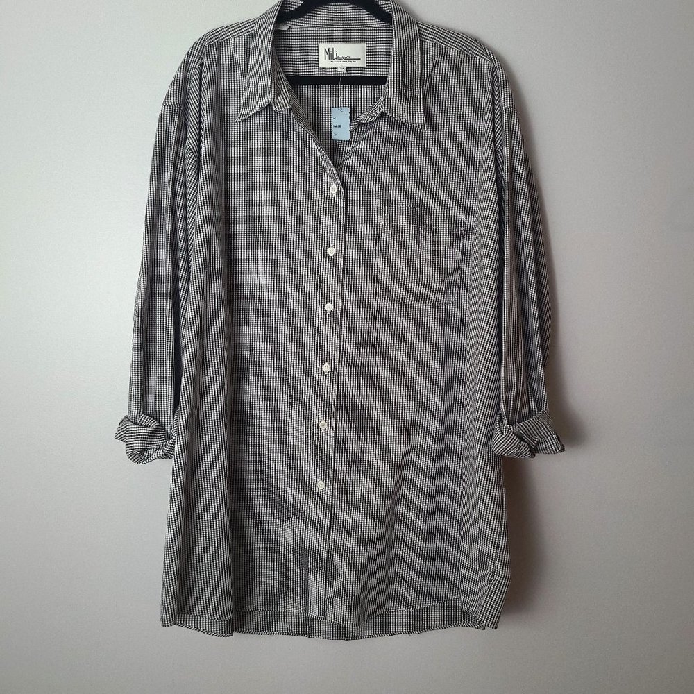 NWT Mili Designs White/Black Countrycore Gingham Check Button Down - 3x